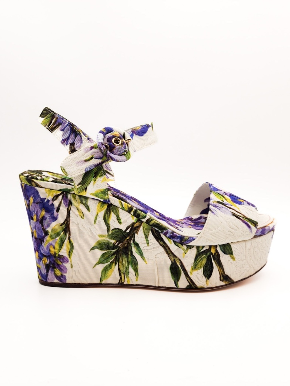 Dolce & Gabbana Jacquard Floral Platform Wedge Sandals EU 37